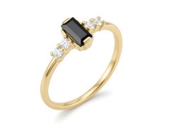 Prsteň-  čierny zafír- číre zirkóny- žlté zlato- 14 karátov