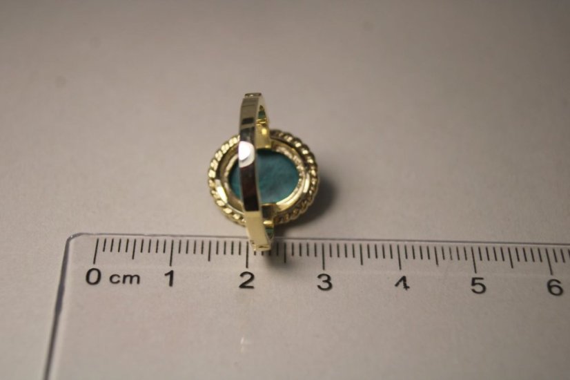 Zlatý prsteň s prírodným kameňom malachit, žlté zlato, veľkosť 53, 5,02 g, 14K 585/1000