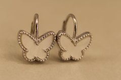 Náušnice- motýliky- perleť- patent- rhódiované striebro