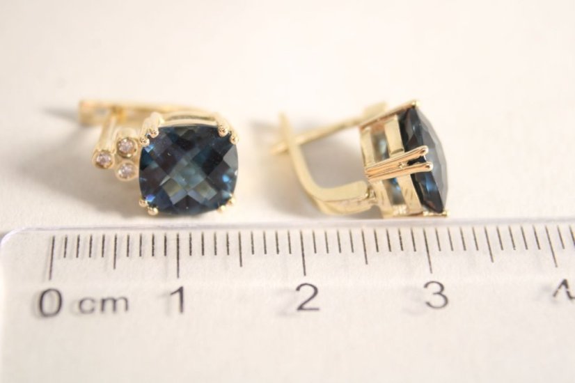 Dámske zlaté náušnice s Topásom a diamantmi 0,045 ct G-H/SI, žlté zlato, francúzske zapínanie, 4,0 g, 14K 585/1000
