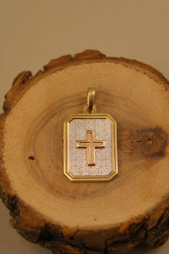Prívesok-platnička-kombinované zlato-krížik-14 karátov