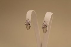 Náušnice - ovalné kruhy - had - číre a zelené zirkóny - rhodium - striebro