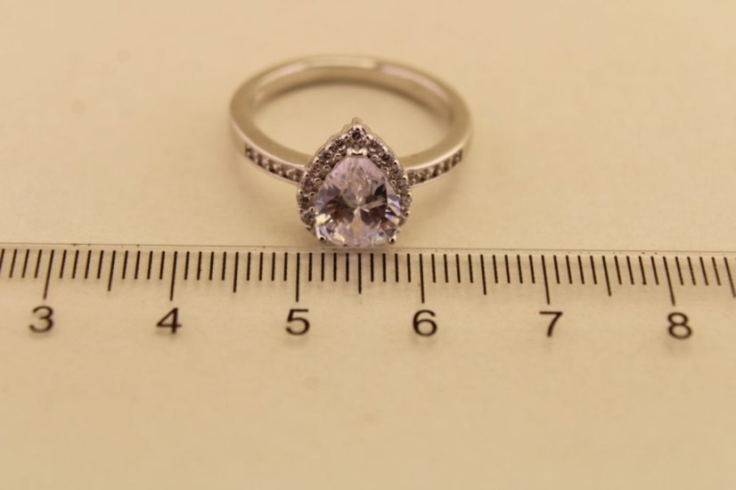 Strieborný prsteň slza - Číry zirkón - 925 - rhodium