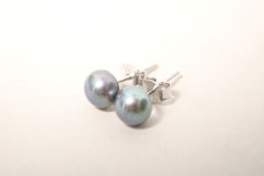 Strieborné náušnice so sivými perlami, rhodium, puzetky, 1,04 g, 925/1000
