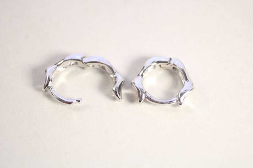 Lesklé strieborné náušnice kruhy, rhodium, kĺbové zapínanie, 1,75 g, 925/1000