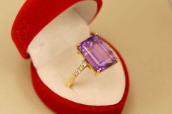 Prsteň-žlté zlato-drahokam (Ametyst) - číre zirkóny-14 karátov