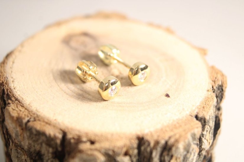 Zlaté naušnice okrúhle brilianty 0,10 ct G-H/SI, žlté zlato, šrúbky, 1,40 g, 14K 585/1000