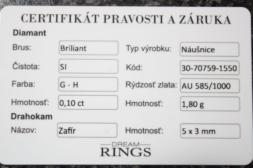 Zafírové a diamantové náušnice, žlté zlato, diamanty 0,10 ct, šrúbky, 1,80 g, 14K 585/1000