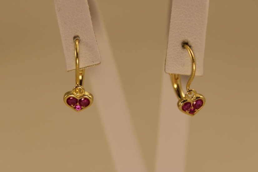 Náušnice-srdiečko-rúžový zirkón- brizúra- pozlátené striebro