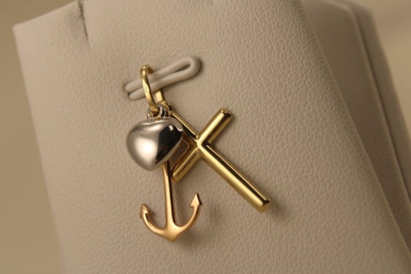 Prívesok -srdce- kotva- kríž- kombinované zlato-14 karátov