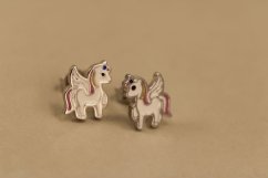Náušnice- jednorožec- farebný smalt- puzetky- rhódiované striebro