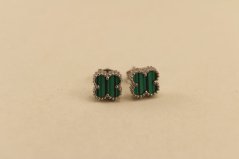 Náušnice - ďatelinka - syntetický malachit - puzetky - oceľ - 316/L