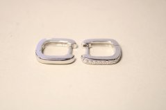 Strieborné rhodiované náušnice, obdĺžnikový tvar s čírymi zirkónmi, kĺbové zapínanie, 2,22 g, 925/1000