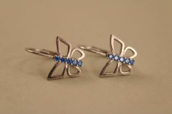 Náušnice-motýliky-modré zirkóny-patent-rhodium-striebro