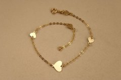 Náramok - srdiečkové prívesky - anker - žlté zlato - 14 karátov
