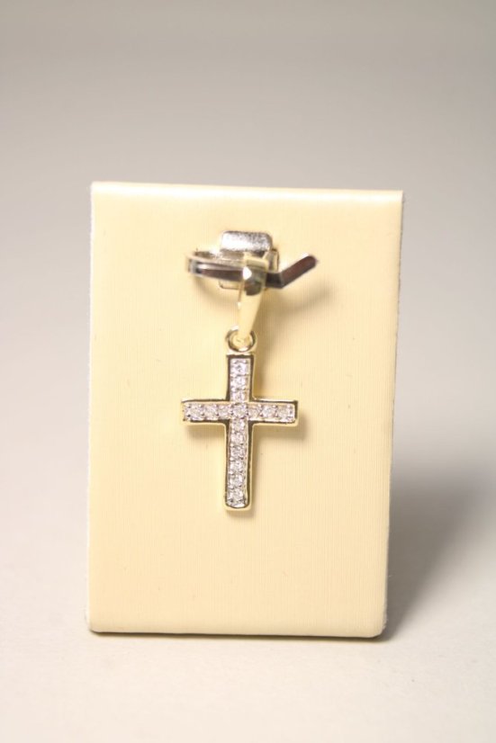 Zlatý prívesok krížik s diamantmi 0,08 ct H/Si2, žlté zlato, 0,73 g, 14 karátov 585/1000