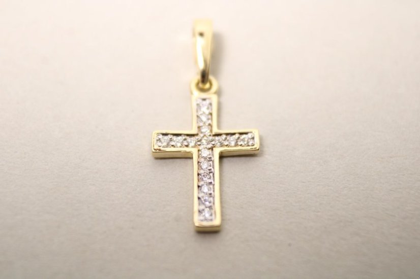 Zlatý prívesok krížik s diamantmi 0,08 ct H/Si2, žlté zlato, 0,73 g, 14 karátov 585/1000