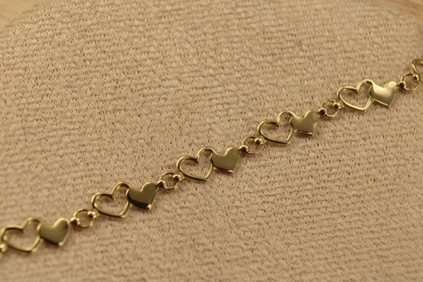 Zlatý náramok-Dámsky-srdiečka-žlté zlato-14 karátov