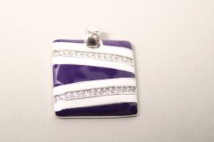 Prívesok-fialový- biely smalt-číre zirkóny-rhodium-striebro