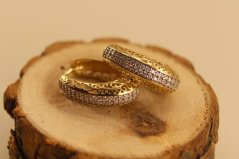 Náušnice ovalné-číre zirkóny-žlté zlato-14 karátov