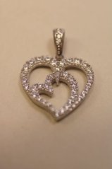 Prívesok- srdiečko v srdiečku- biele zlato-číre zirkóny-14 karátov