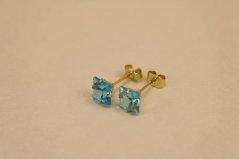 Náušnice - modrý zirkón - puzetky - pozlátená chirurgická oceľ - 316/L