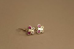 Náušnice - motýľ - číre/rúžové zirkóny - žlté zlato - brizúra -14 karátov