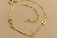 Zlatý náramok - Nekonečno a kríž - 14k - Žlté zlato