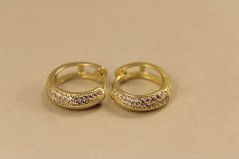Náušnice- kruhy- číre zirkóny- kĺb- pozlátené striebro