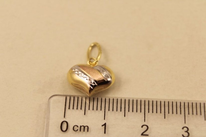 Prívesok- duté srdce- viacfarebné zlato- 14 karátov