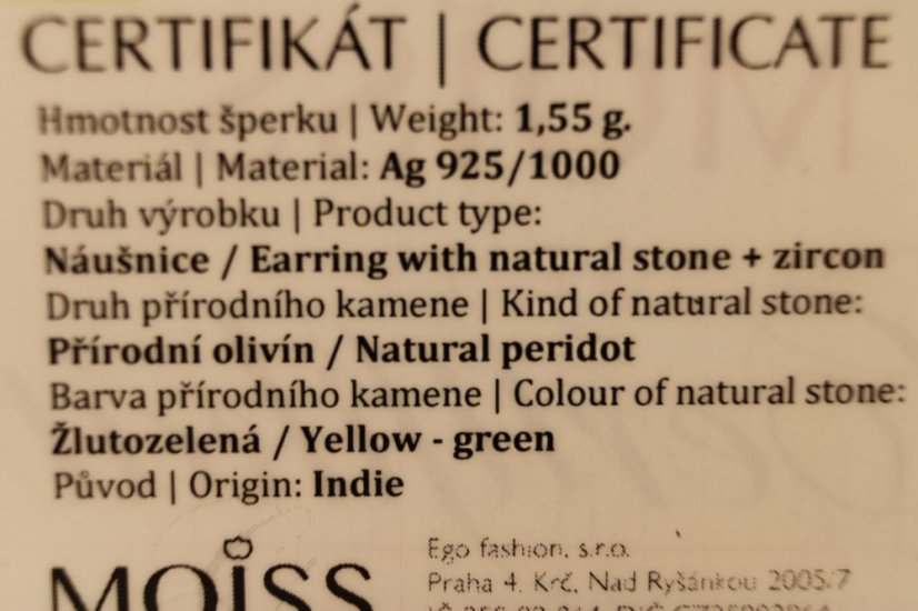 Náušnice- prírodný olivín- zirkóny- puzetky- rhódiované striebro