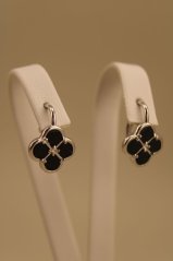 Náušnice-štvorlístok-čierna perleť-patent-rhodium-striebro
