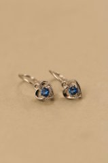 Náušnice- srdiečka- modré zirkóny- brizúra- biele zlato- 14K