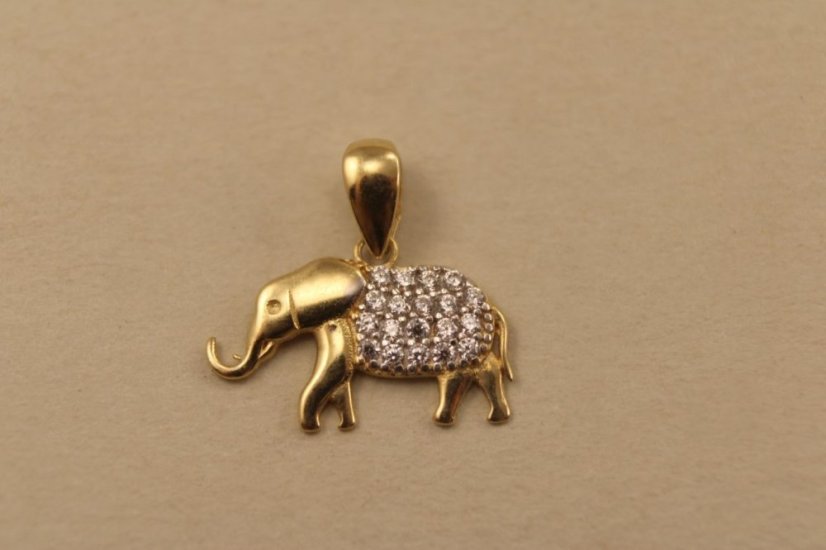 Prívesok- sloník- číre zirkóny- viacfarebné zlato- 14 karátov