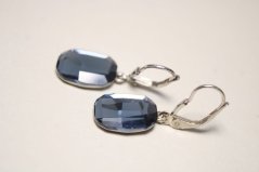 Náušnice-visiace-sivo-modrý zirkón-rhodium-patent-striebro