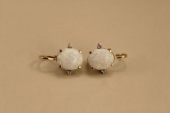 Náušnice - biely opál - číry zirkón - žlté zlato - patent -14K