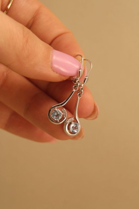 Náušnice - Topás - číre zirkóny - biele zlato - 14 karátov