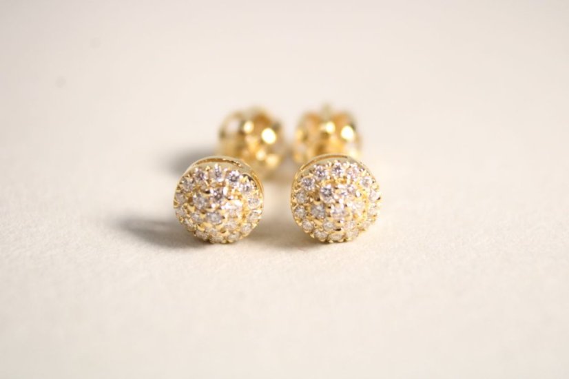 Zlaté náušnice-brilianty 0,145 ct G-H/SI-žlté zlato- šrúbky- 14K