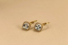 Náušnice - svetlomodrý zirkón - patent - pozlátené striebro