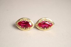 Náušnice- vyrezávaný vzor- farebný zirkón- žlté zlato- 14 karátov