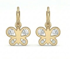 Náušnice - motýľ - číre zirkóny - žlté zlato - brizúra -14K