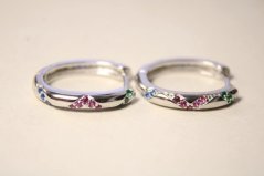 Strieborné náušnice kruhy s farebnými zirkónmi, rhodium, kĺbové zapínanie, 2,98 g, 925/1000