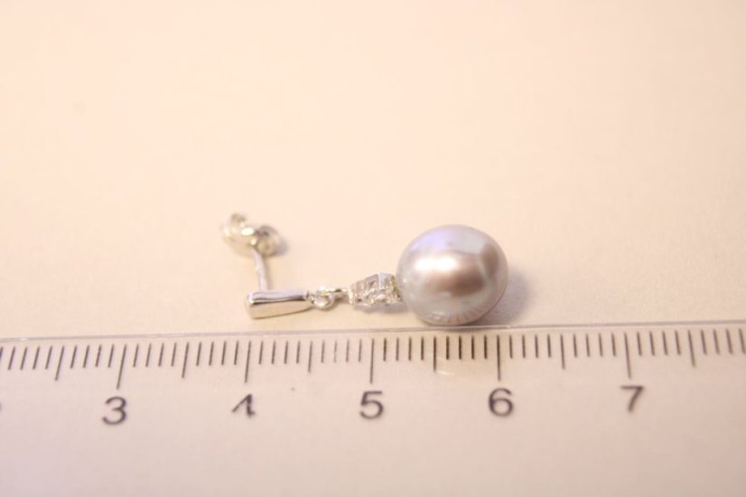 Náušnice- číre zirkóny- sivá perla- puzetky- biele zlato