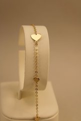 Náramok - srdiečkové prívesky - anker - žlté zlato - 14 karátov