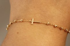 Náramok-Ruženec-Gravírované gulôčky-Kríž-Žlté zlato-14k