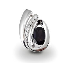 Prívesok-hnedo-šedý kremeň-číre zirkóny- rhodium-striebro