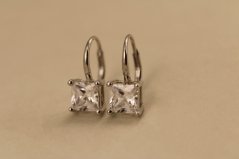 Náušnice- štvorcové zirkóny- patent- rhódiované striebro