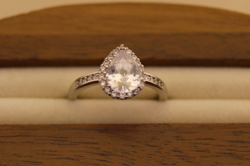Strieborný prsteň slza - Číry zirkón - 925 - rhodium