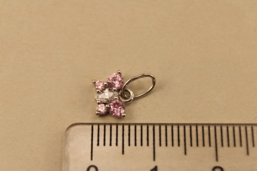 Prívesok- motýlik- číre-rúžové- zirkóny-biele zlato-14K