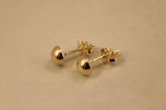 Náušnice - polguľa - žlté zlato - puzetky -14 karátov